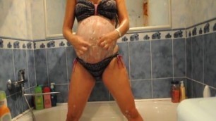 pregnant shower (non-nude)