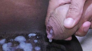 Big white cock cums on African hairy pussy